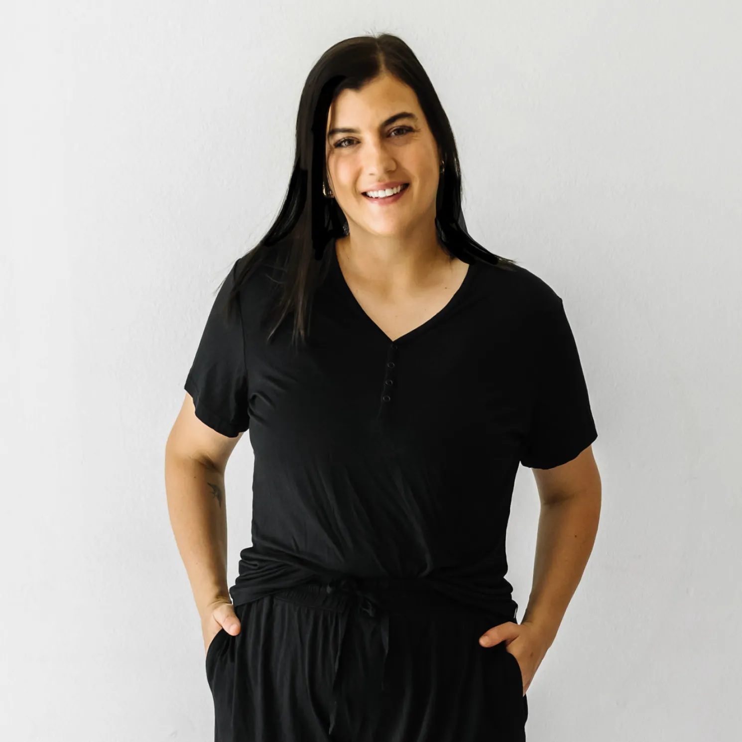 Black Women's Short Sleeve Pajama Top