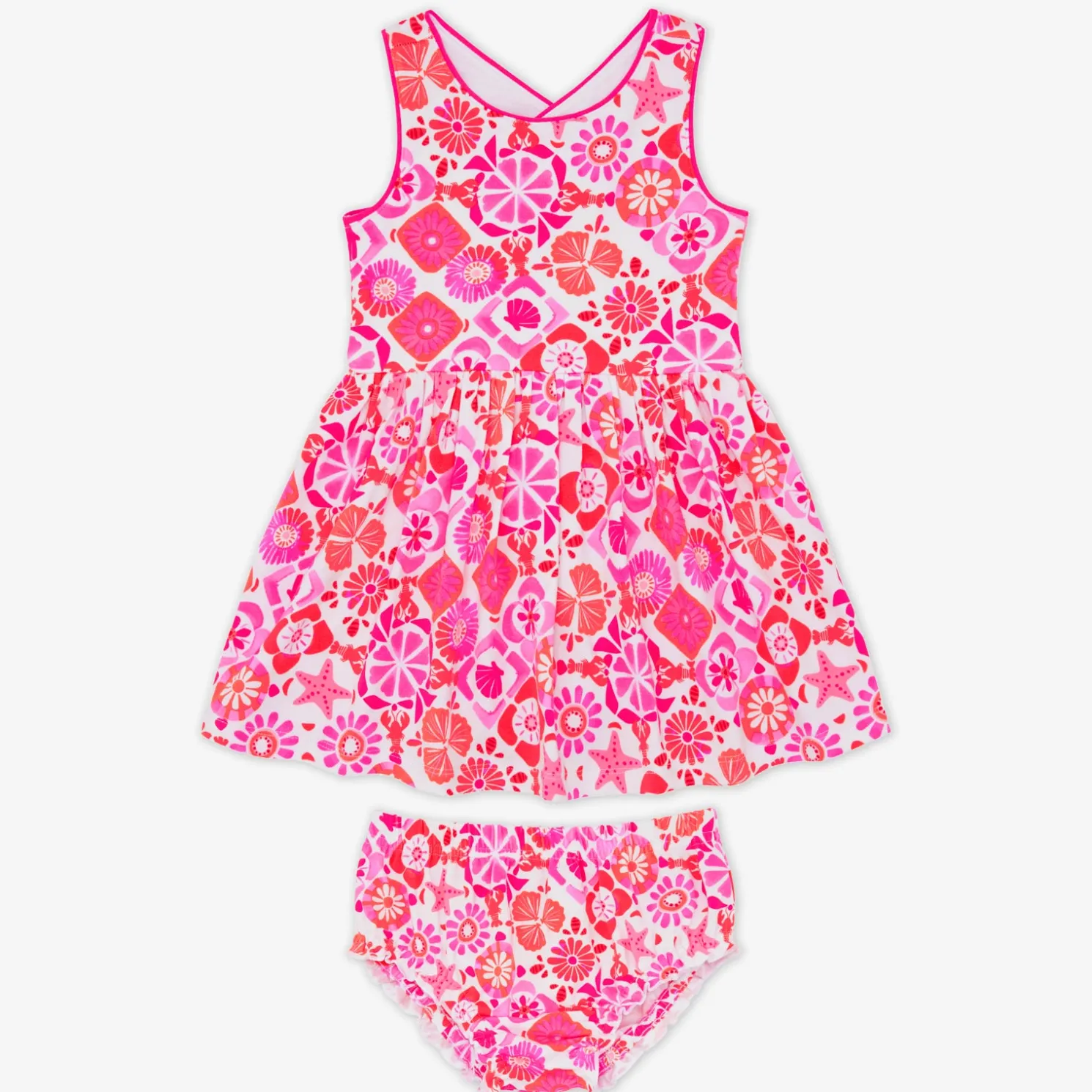 Coastal Gems Cross Back Skater Dress with Bloomer