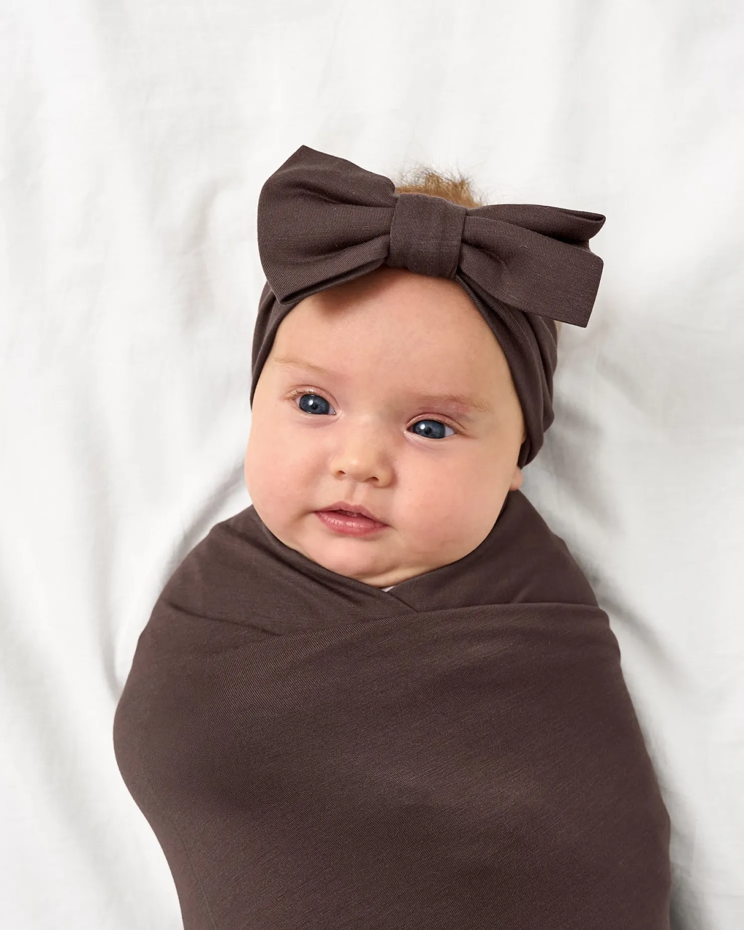 Dark Chocolate Swaddle & Luxe Bow Headband Set