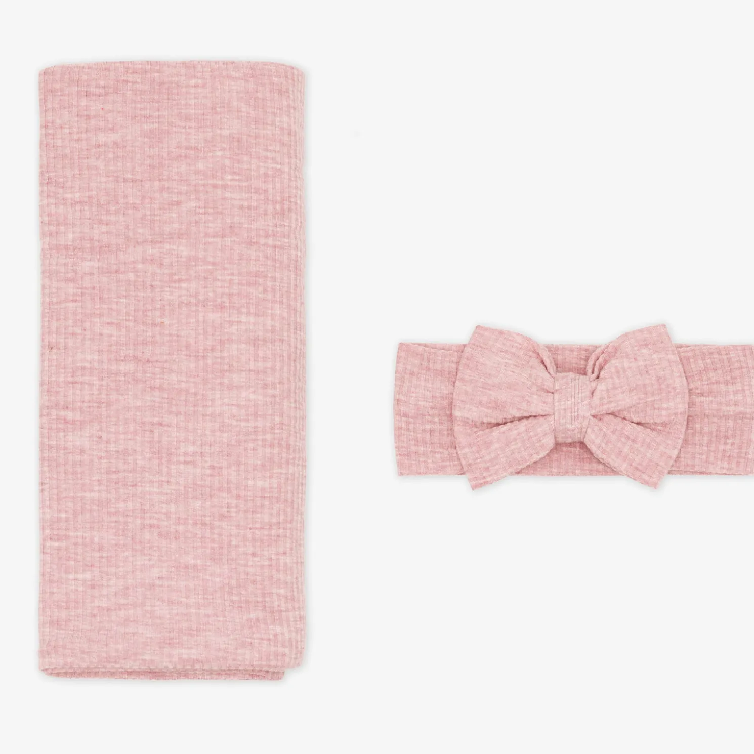 Heather Mauve Ribbed Swaddle & Luxe Bow Headband Set
