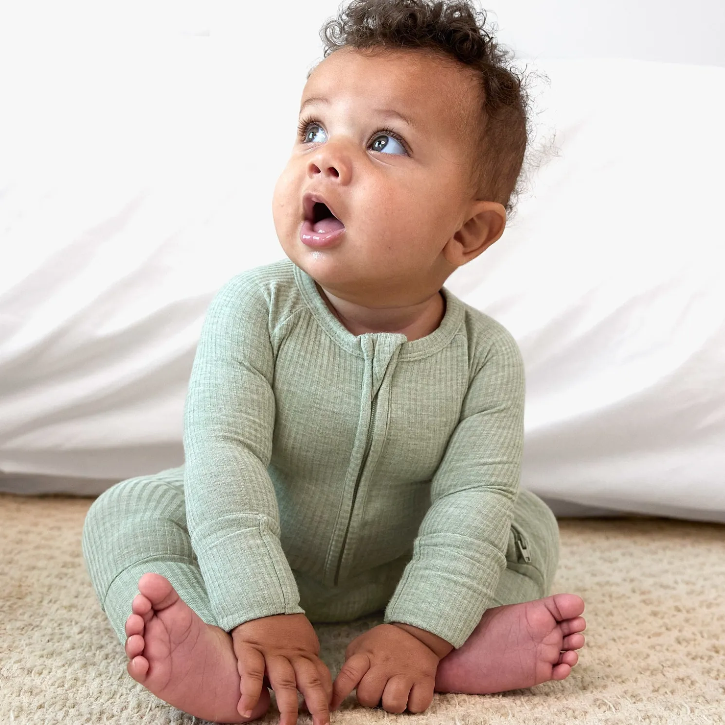 Heather Sage Ribbed Zippy