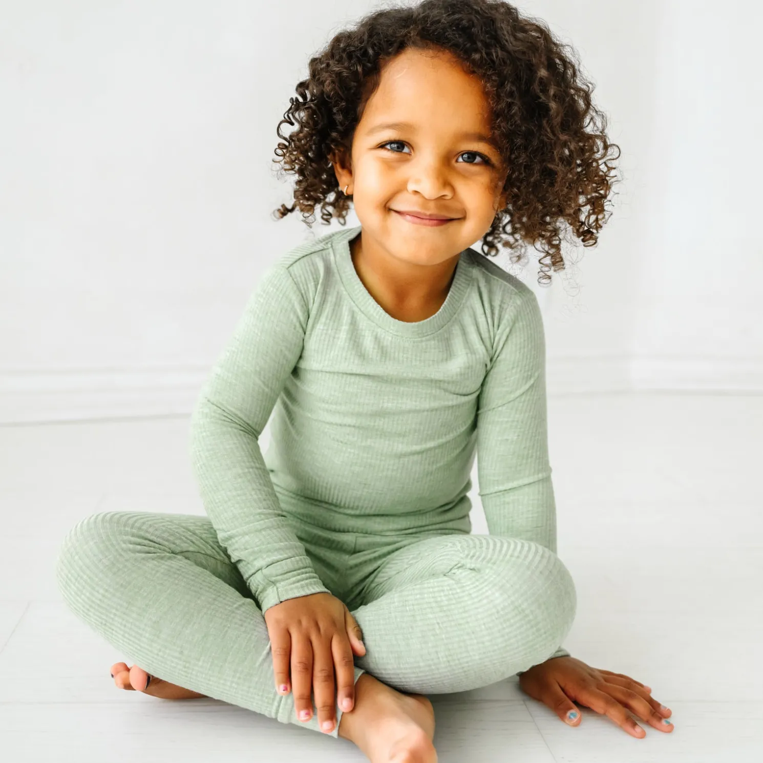 Heather Sage Two-Piece Ribbed Pajama Set