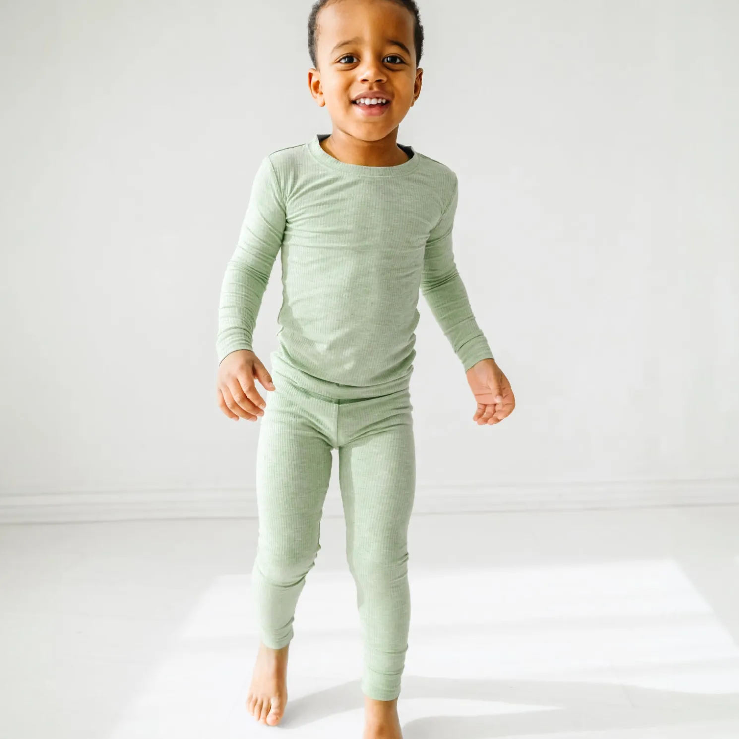 Heather Sage Two-Piece Ribbed Pajama Set
