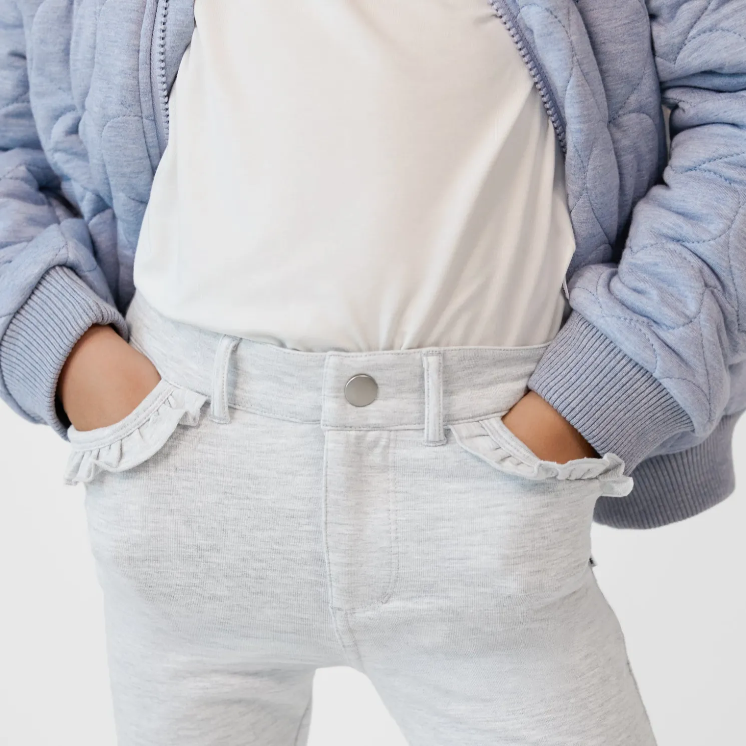 Light Heather Gray Ruffle Heart Pocket Pants