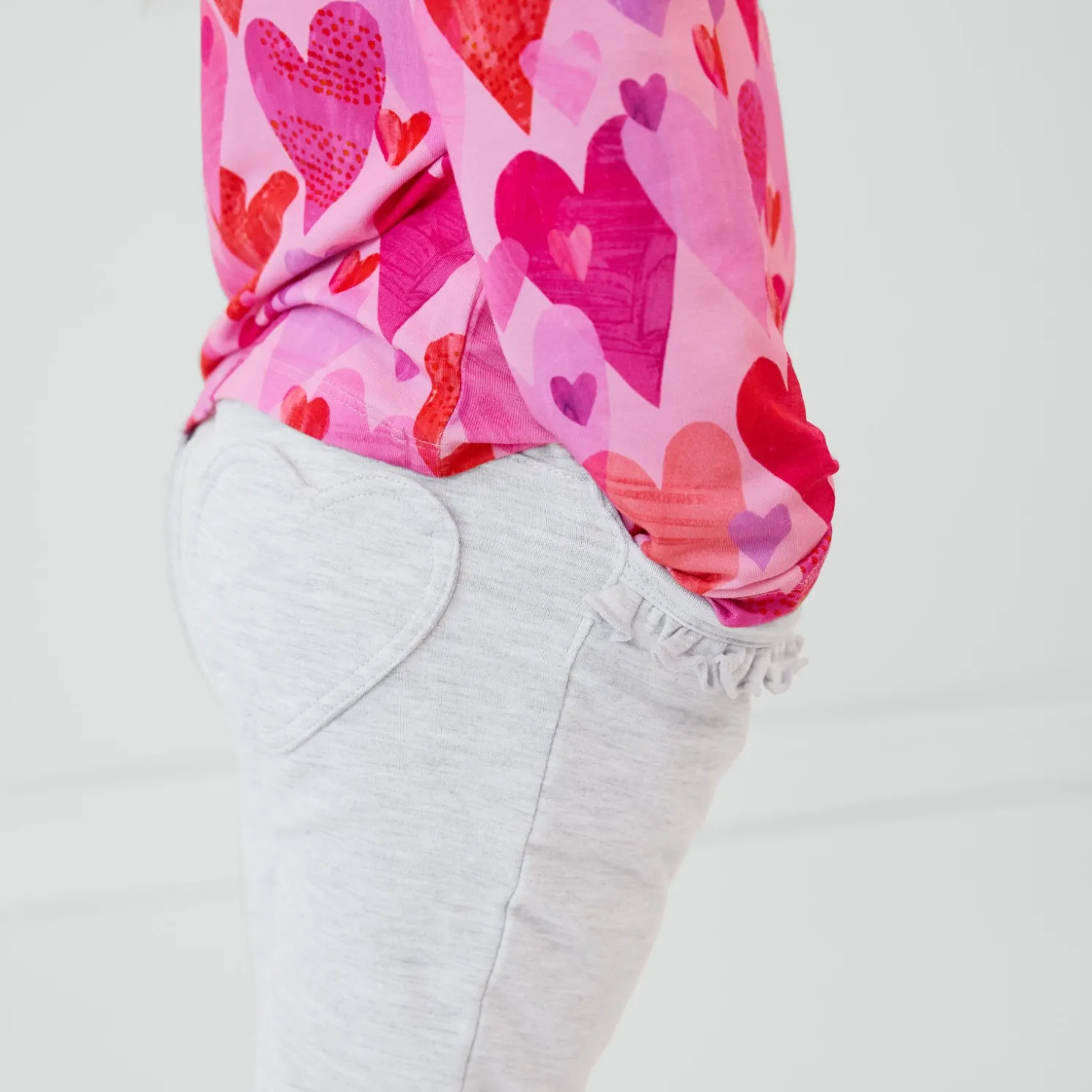 Light Heather Gray Ruffle Heart Pocket Pants