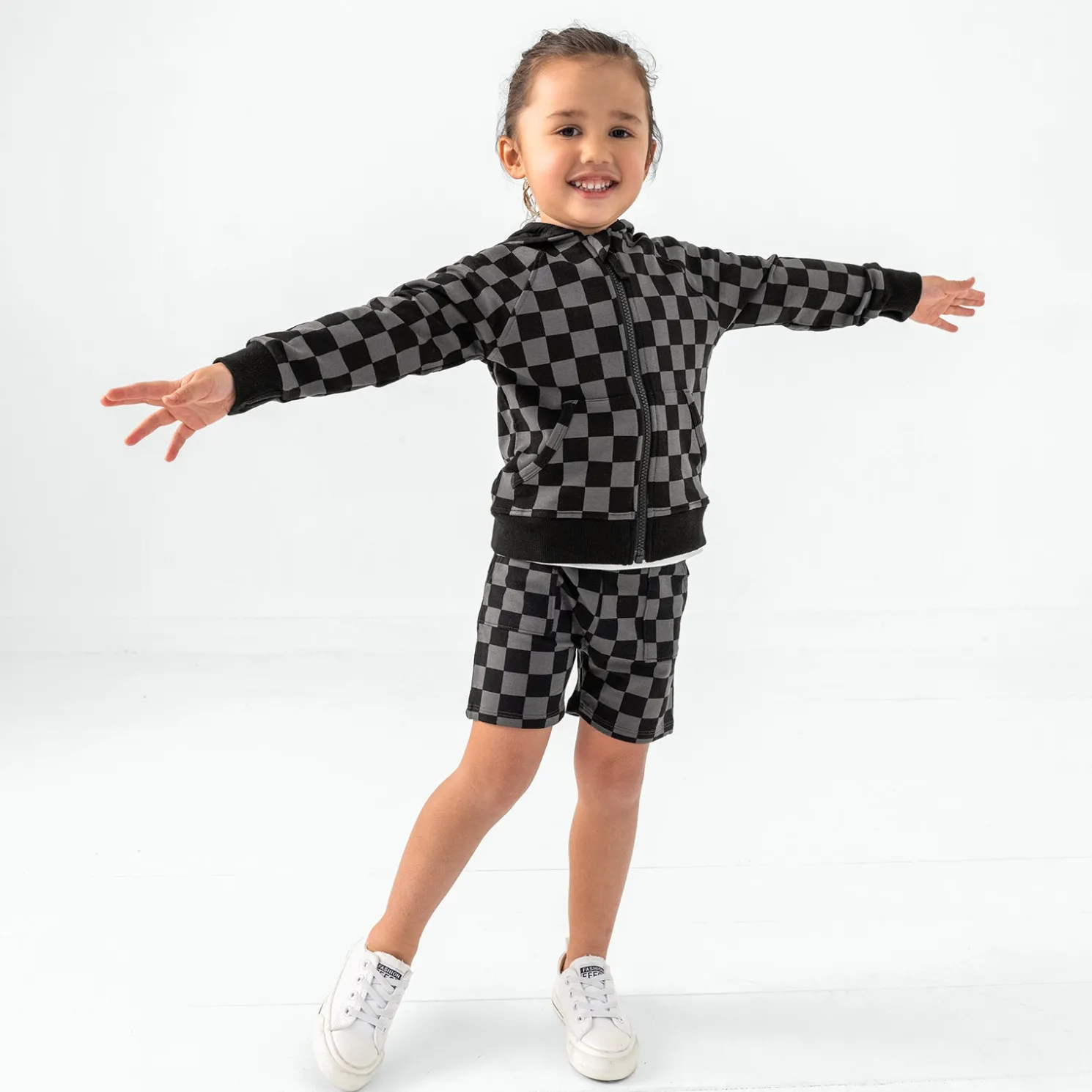 Monochrome Checks Zip Hoodie