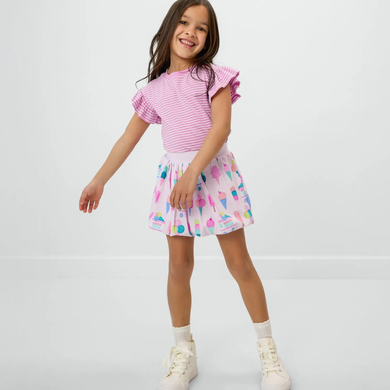 Pop Pink Stripes Flutter Tee