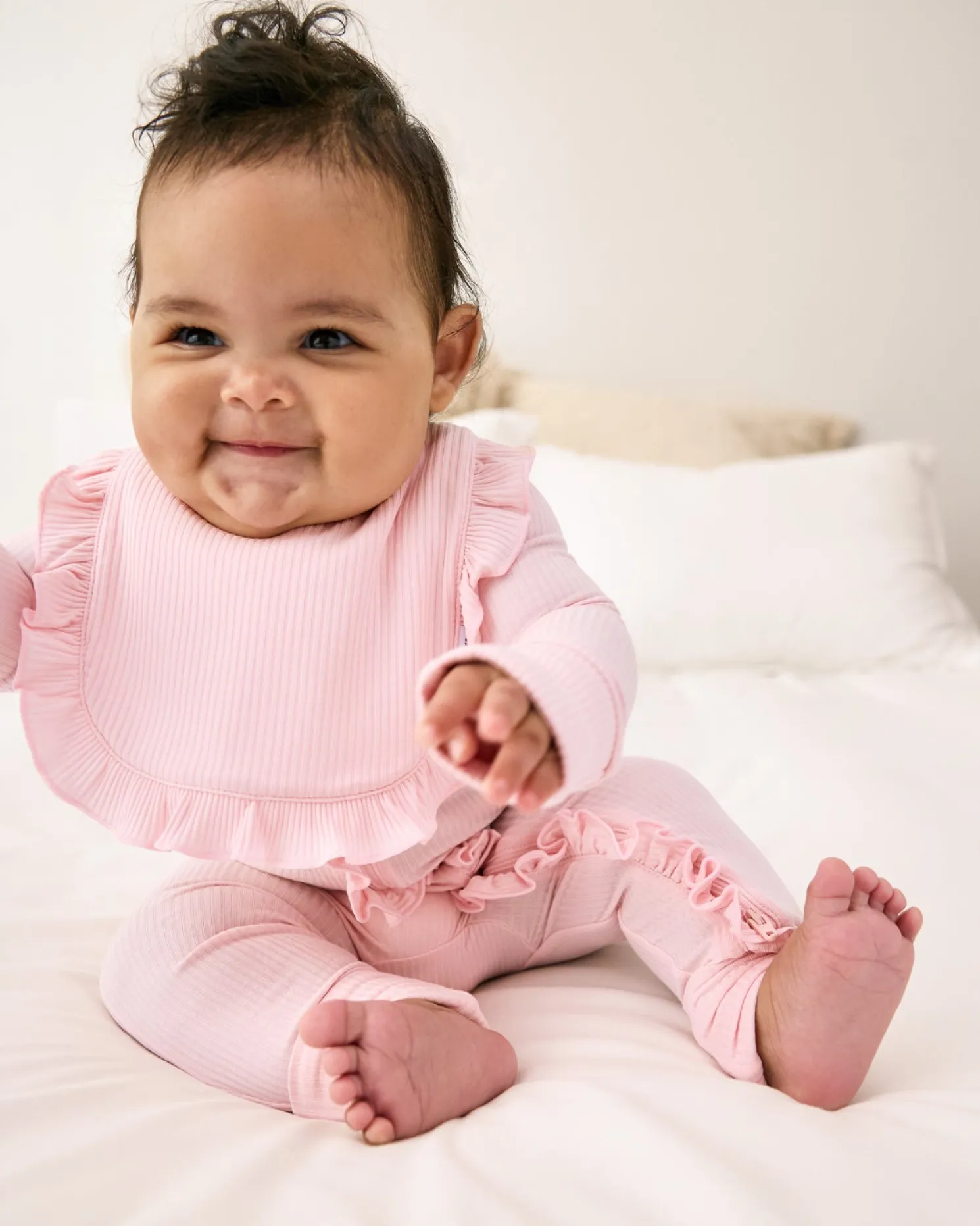 Prima Pink Ribbed Ruffle Bib