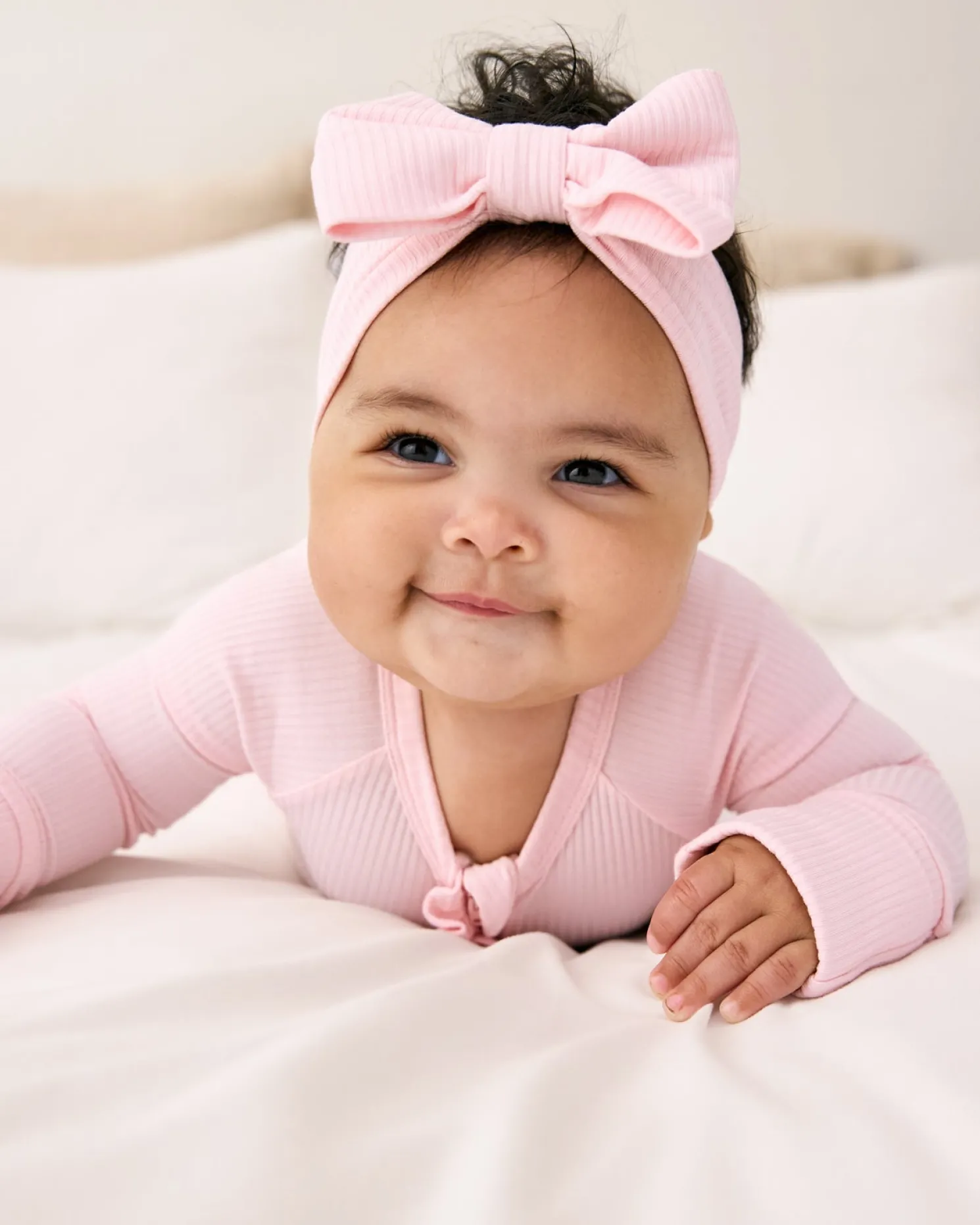 Prima Pink Ribbed Luxe Bow Headband