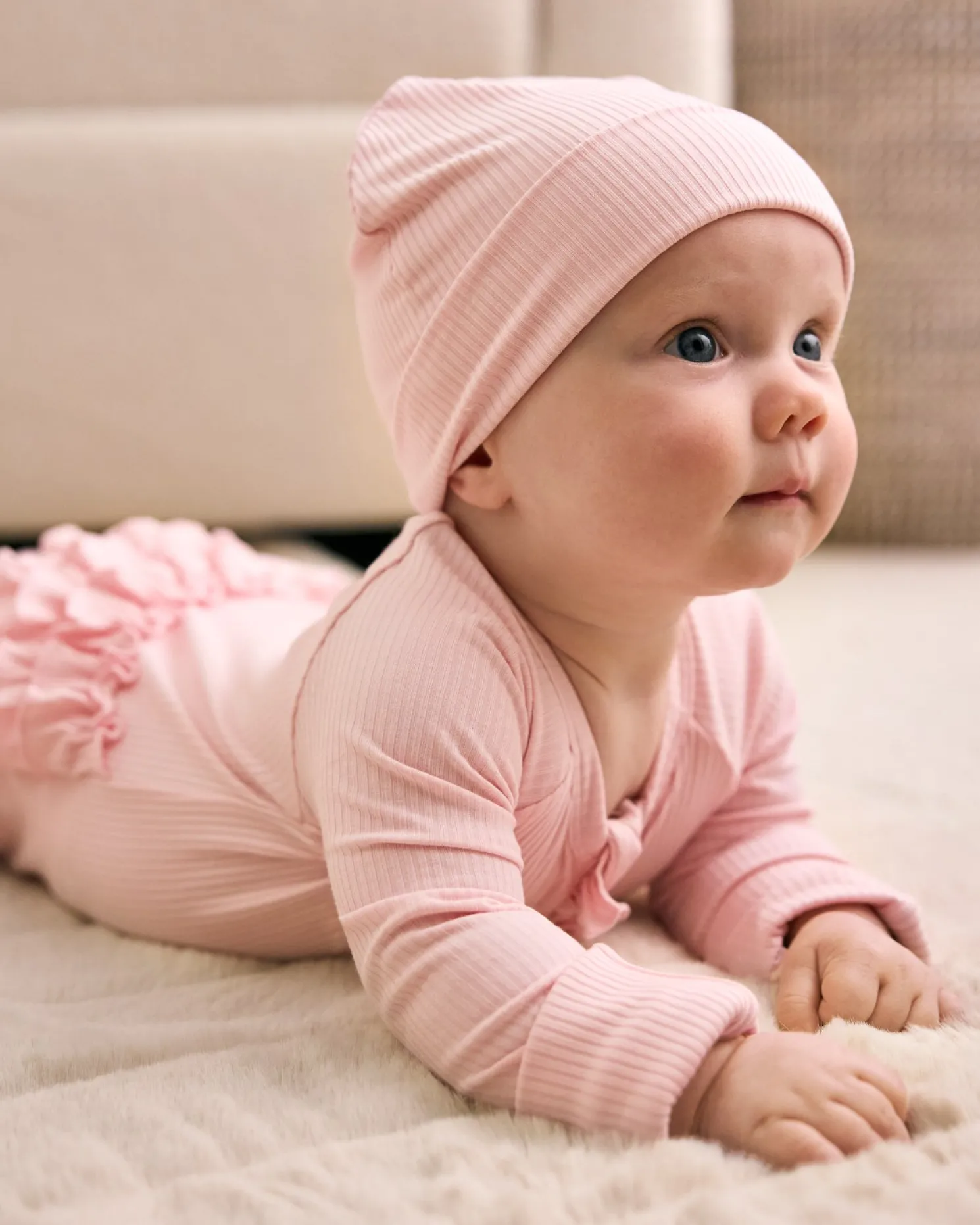 Prima Pink Ribbed Infant Beanie