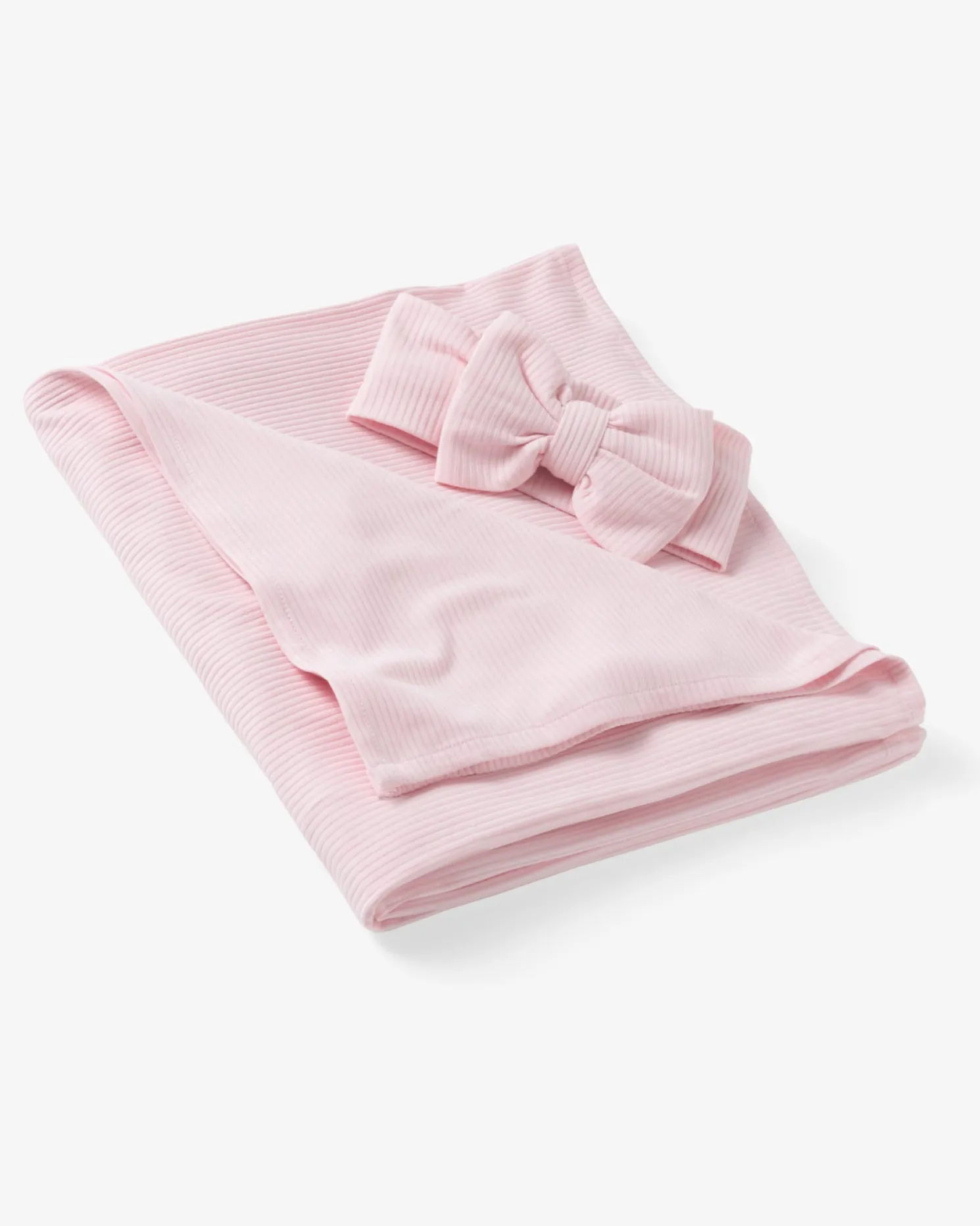 Prima Pink Ribbed Swaddle & Luxe Bow Headband Set