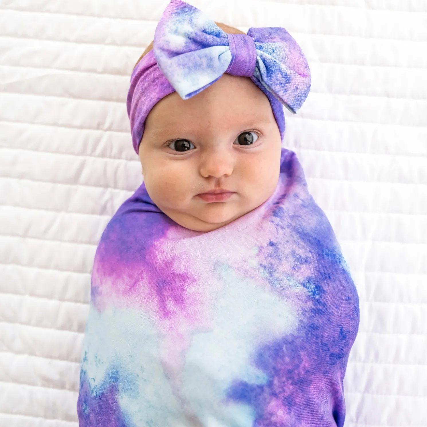 Purple Watercolor Swaddle & Luxe Bow Headband Set