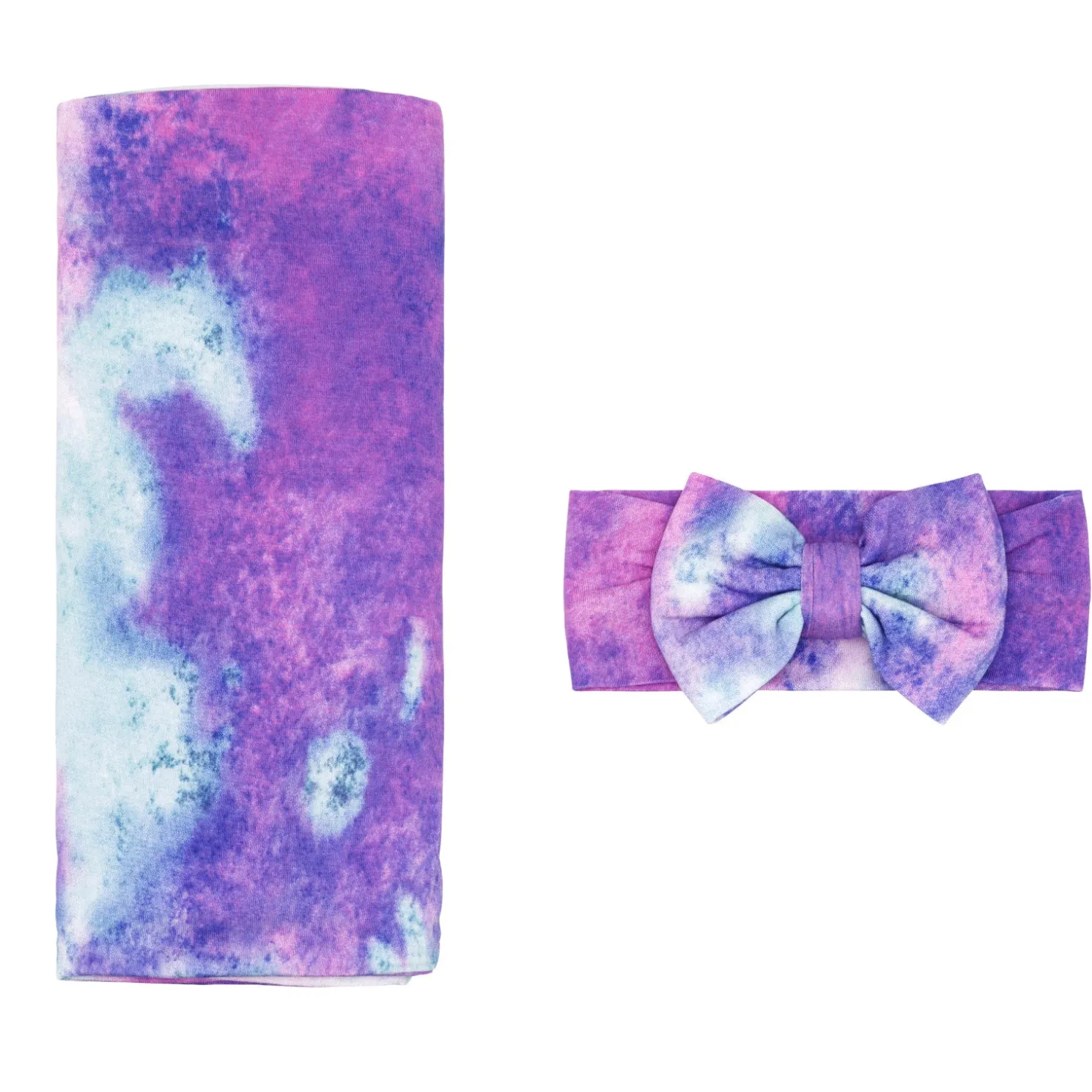 Purple Watercolor Swaddle & Luxe Bow Headband Set