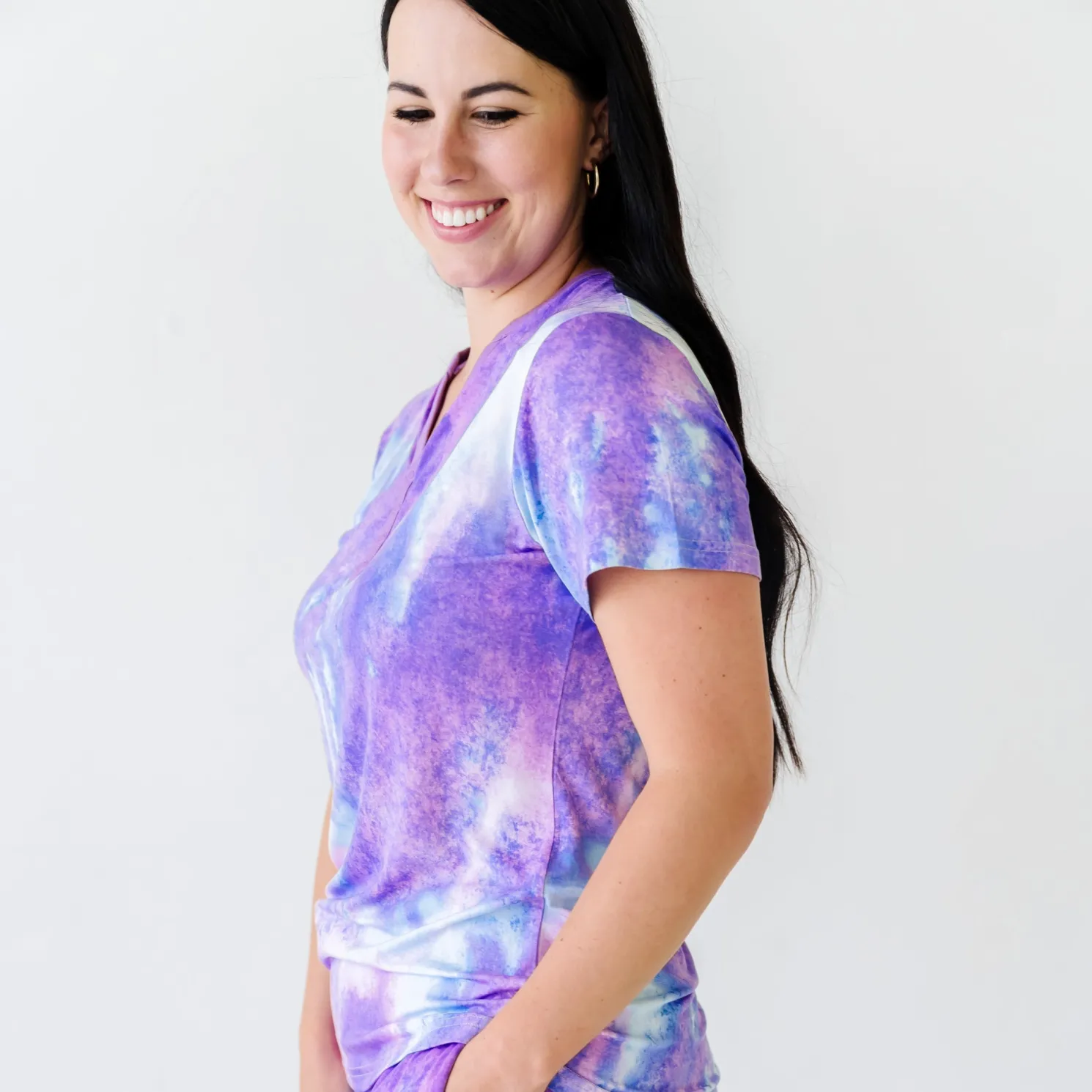 Purple Watercolor Women's Short Sleeve Pajama Top