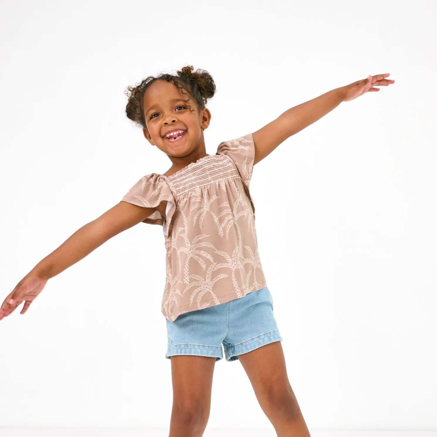 Sandy Palms Smocked Flutter Top