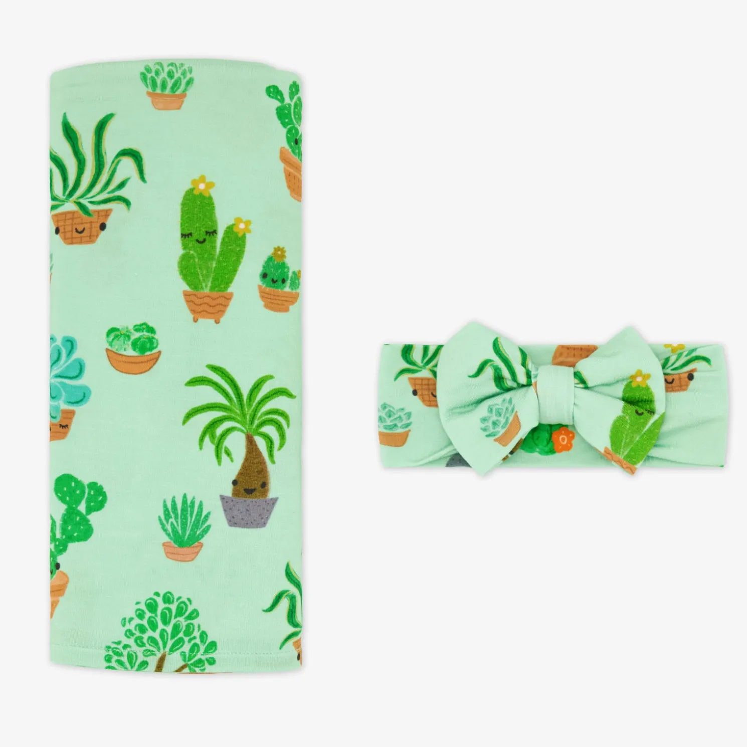 Succulent Love Swaddle & Luxe Bow Headband Set