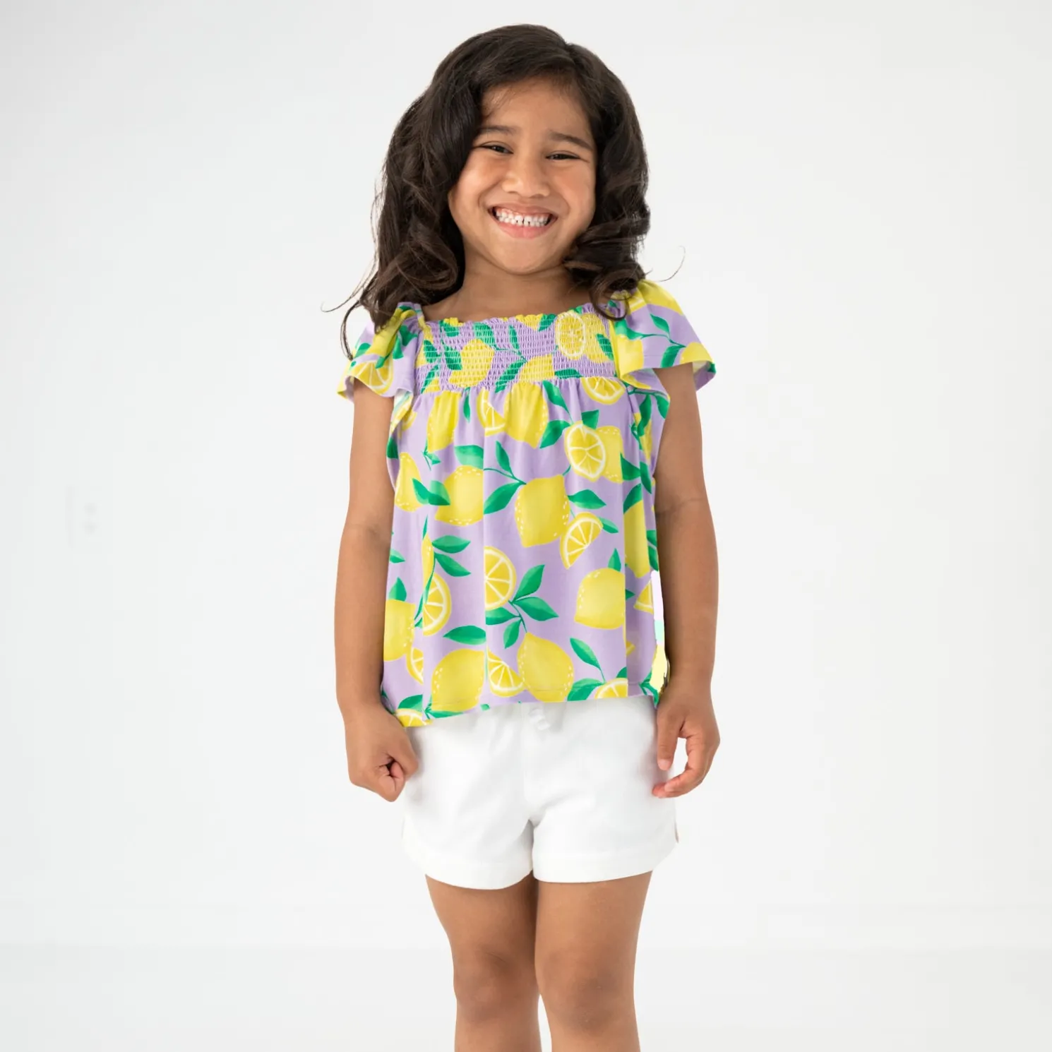 Sunny Citrus Smocked Flutter Top
