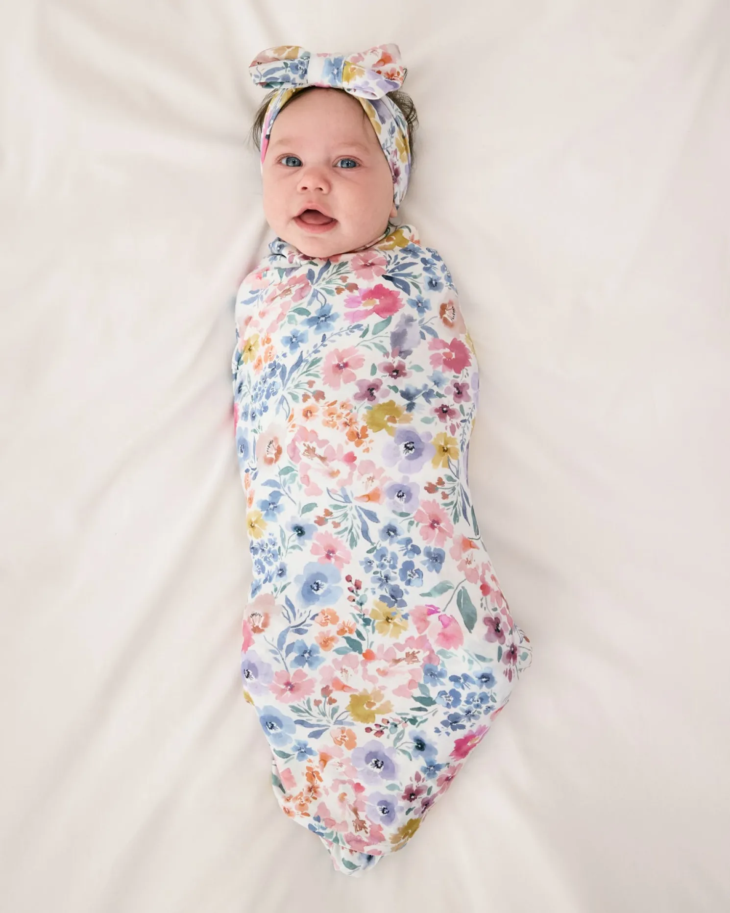 Tiny Blooms Swaddle & Luxe Bow Headband Set