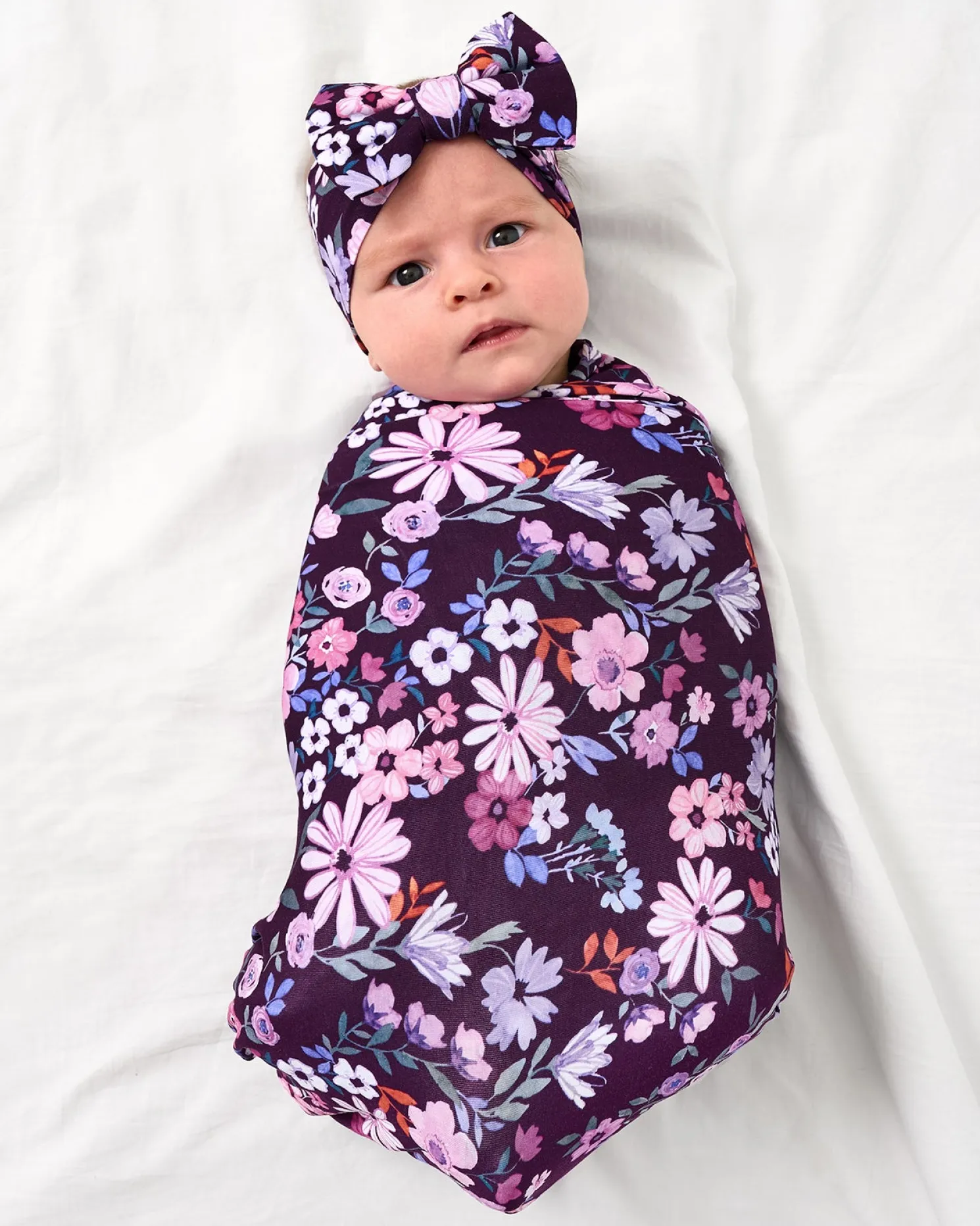 Violet Meadow Swaddle & Luxe Bow Headband Set