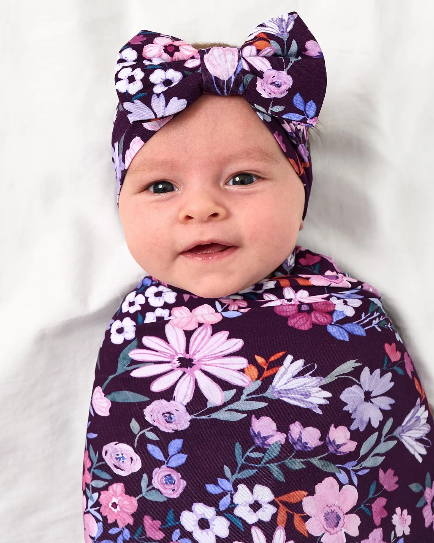 Violet Meadow Swaddle & Luxe Bow Headband Set