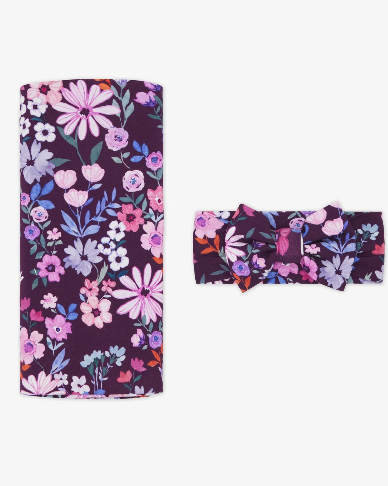 Violet Meadow Swaddle & Luxe Bow Headband Set